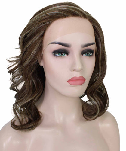 Honey Blonde with Light Brown Highlight synthetic swiss lace front wigs