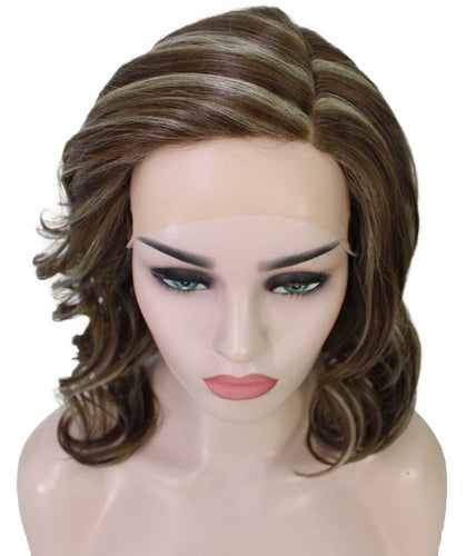 Honey Blonde with Light Brown Highlight synthetic swiss lace front wigs