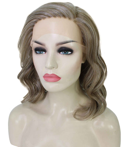 Ash Brown with Silver Grey Frost synthetic swiss lace front wigs