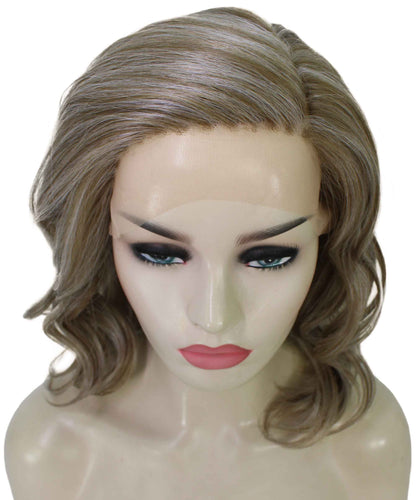 Ash Brown with Silver Grey Frost synthetic swiss lace front wigs