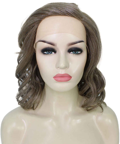 Grey mixed with Light Brown synthetic swiss lace front wigs