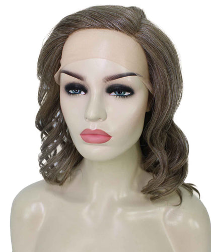 Grey mixed with Light Brown synthetic swiss lace front wigs