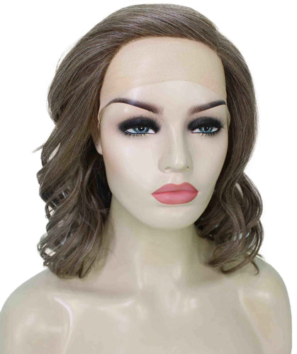 Grey mixed with Light Brown synthetic swiss lace front wigs