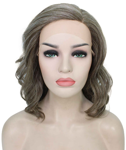 Grey mixed Lt Brn with Slv Grey HL Front synthetic swiss lace front wigs