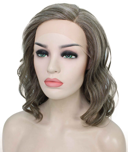 Grey mixed Lt Brn with Slv Grey HL Front synthetic swiss lace front wigs