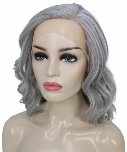 Salt & Pepper Grey with Silver Grey HL Front synthetic swiss lace front wigs