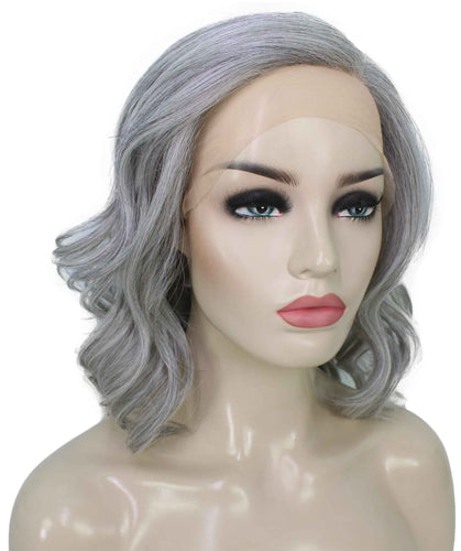 Salt & Pepper Grey with Silver Grey HL Front synthetic swiss lace front wigs