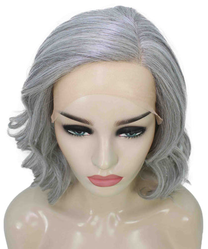 Salt & Pepper Grey with Silver Grey HL Front synthetic swiss lace front wigs