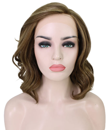 Light Brown with Blonde Highlight Front synthetic swiss lace front wigs