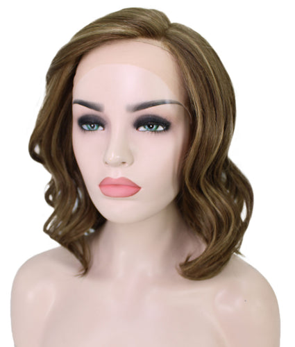 Light Brown with Blonde Highlight Front synthetic swiss lace front wigs