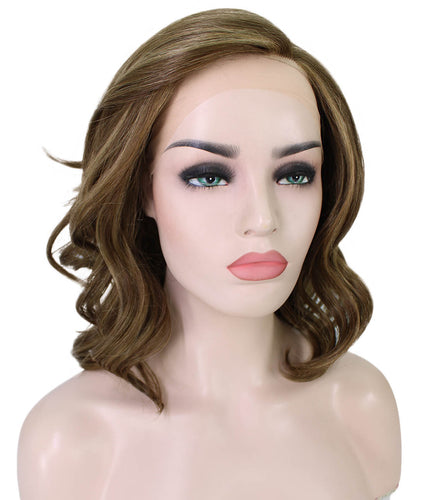 Light Brown with Blonde Highlight Front synthetic swiss lace front wigs