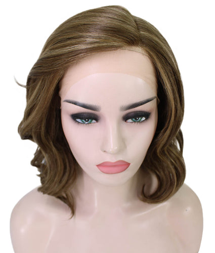 Light Brown with Blonde Highlight Front synthetic swiss lace front wigs