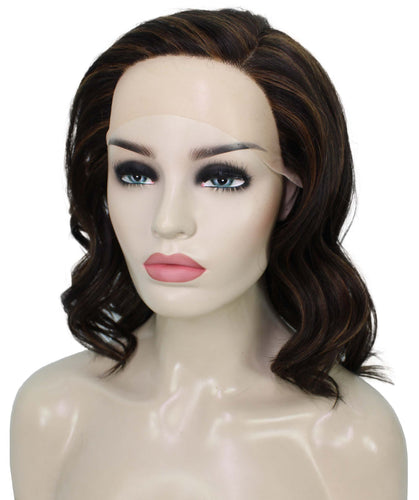 Dark Brown with Auburn highlights synthetic swiss lace front wigs