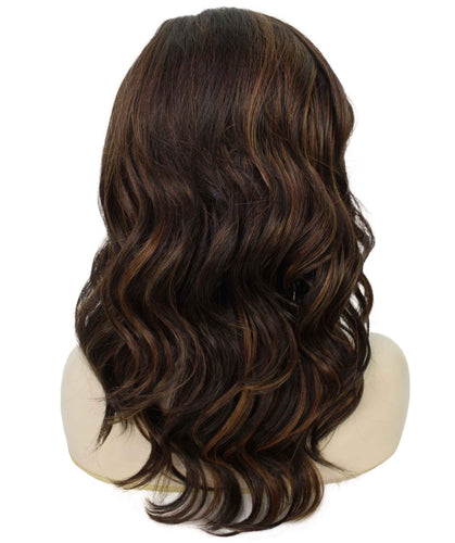 Dark Brown with Auburn highlights synthetic swiss lace front wigs