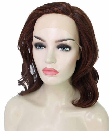 Dark Aurburn with Falme Auburn Highlights synthetic swiss lace front wigs