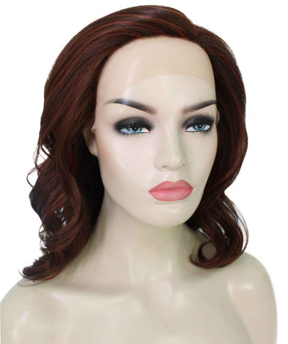 Dark Aurburn with Falme Auburn Highlights synthetic swiss lace front wigs