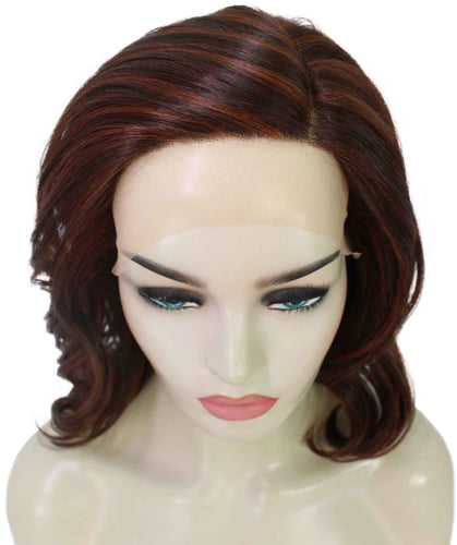 Dark Aurburn with Falme Auburn Highlights synthetic swiss lace front wigs