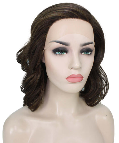 Chestnut Brown with Light Brown Highlight synthetic swiss lace front wigs