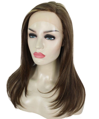 Light Brown with Blonde Highlight Front (Front) swiss lace front wig