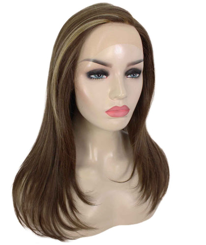 Light Brown with Blonde Highlight Front (Front) swiss lace front wig