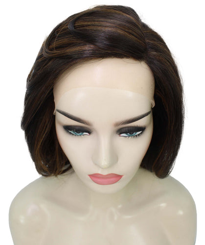 Dark Brown with Auburn highlights swiss lace wig
