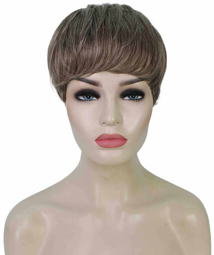 Grey mixed with Light Brown monofilament wig