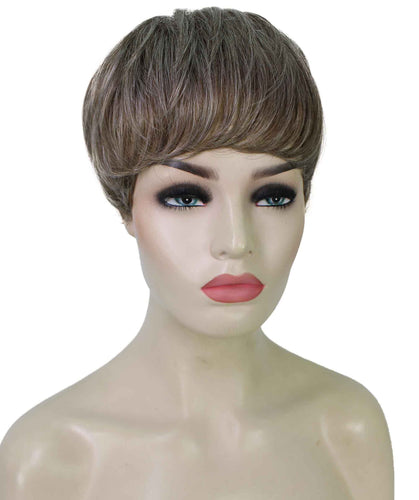 Grey mixed with Light Brown monofilament wig