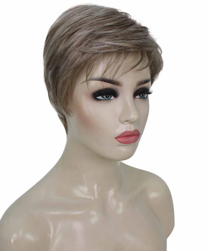 Ash Brown with Silver Grey Frost short pixie cut wigs