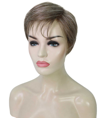 Grey mixed with Light Brown short pixie cut wigs