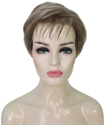 Grey mixed Lt Brn with Slv Grey HL Front short pixie cut wigs