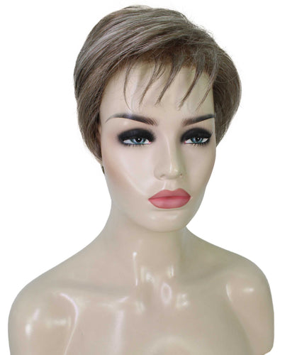 Grey mixed Lt Brn with Slv Grey HL Front short pixie cut wigs