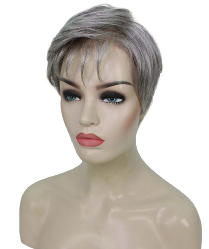 Salt & Pepper Grey with Silver Grey HL Front short pixie cut wigs