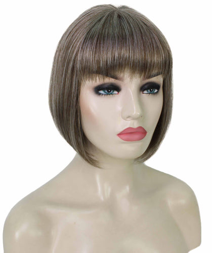 Grey mixed with Light Brown bob wigs for women