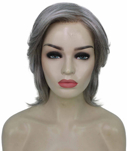 Salt & Pepper Grey with Silver Grey HL Front short shaggy wigs