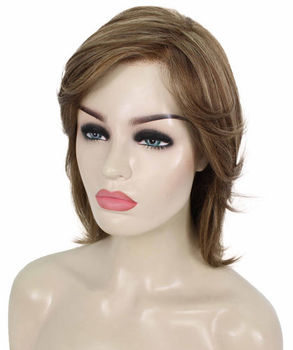 Light Brown with Blonde Highlight Front short shaggy wigs