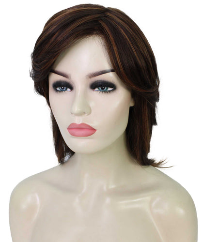 Dark Brown with Auburn highlights short shaggy wigs