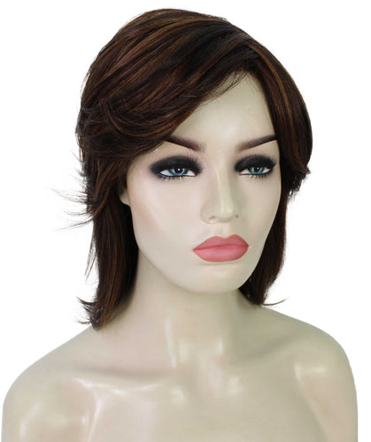 Dark Brown with Auburn highlights short shaggy wigs