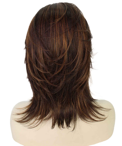 Dark Brown with Auburn highlights short shaggy wigs