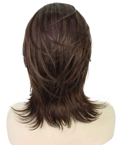 Chestnut Brown with Light Brown Highlight short shaggy wigs