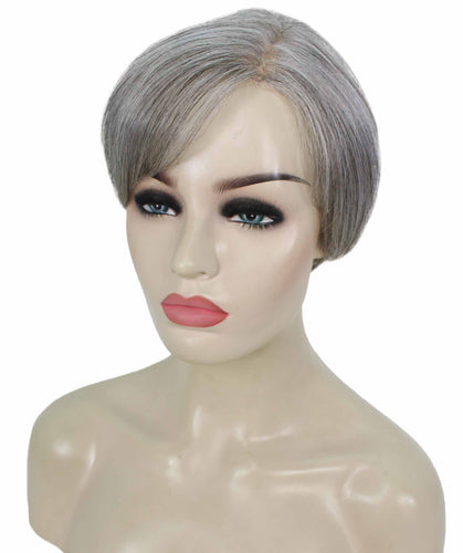 Salt & Pepper Grey with Silver Grey HL Front Pixie Hair Wig