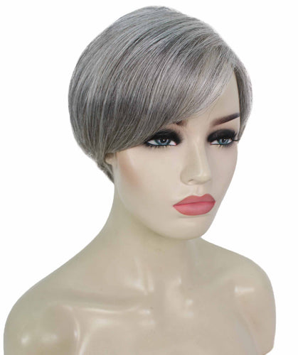 Salt & Pepper Grey with Silver Grey HL Front Pixie Hair Wig