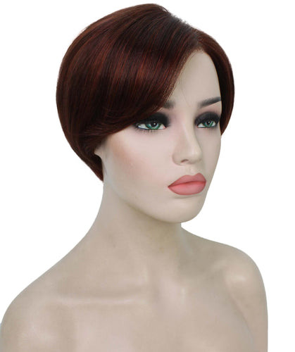 Dark Aurburn with Falme Auburn Highlights Pixie Hair Wig