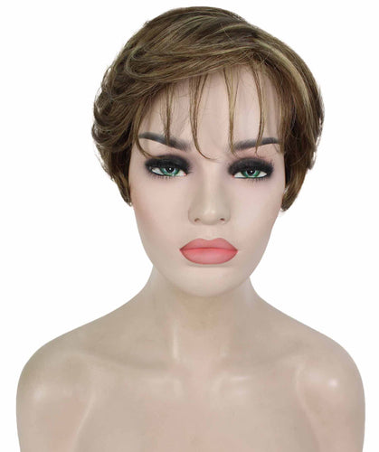 Light Brown with Blonde Highlight Front (Front) short wavy bob wigs