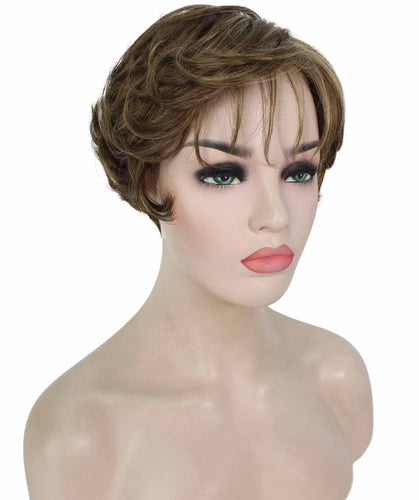 Light Brown with Blonde Highlight Front (Front) short wavy bob wigs