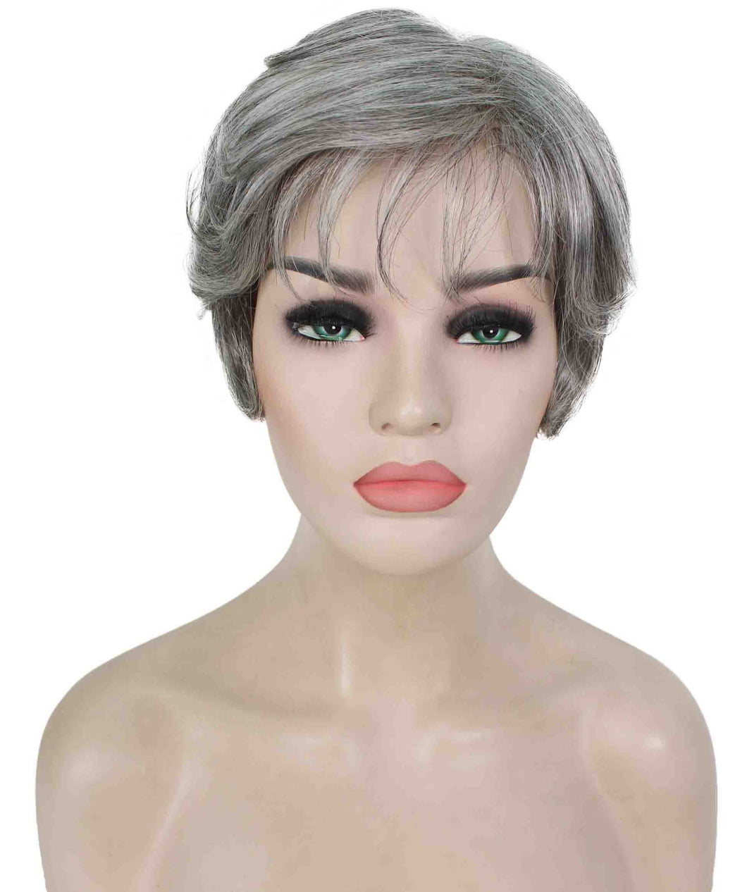Salt & Pepper Grey with Silver Grey HL Front short wavy bob wigs