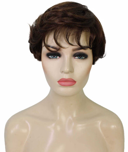  Chestnut Brown with Light Brown Highlight short wavy bob wigs