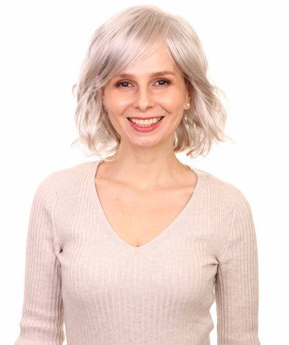 Light Silver Grey bob wigs with side part and bangs