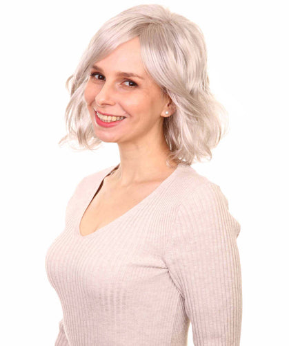 Light Silver Grey bob wigs with side part and bangs