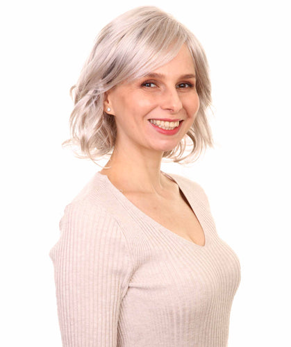 Light Silver Grey bob wigs with side part and bangs