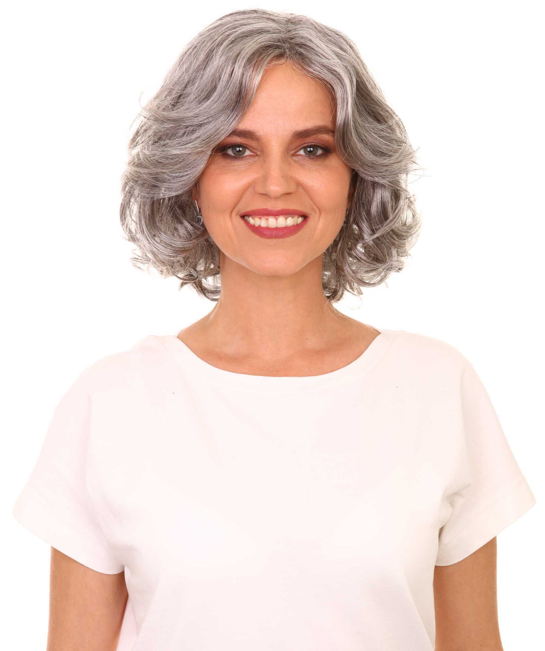 Salt & Pepper Grey with Silver Grey HL Front layered bob wig